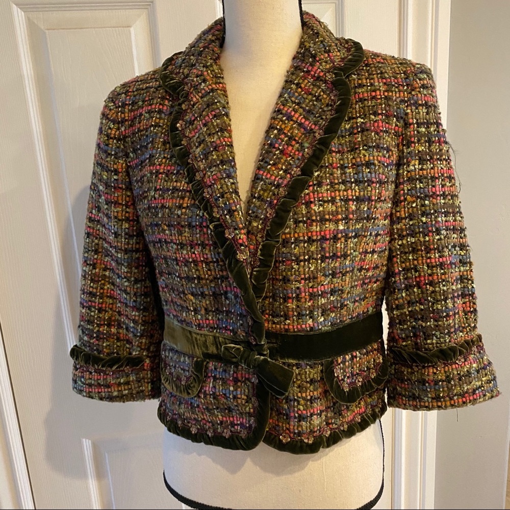 Cynthia Steffe Gorgeous Tweed Jkt w/Green Velvet L
